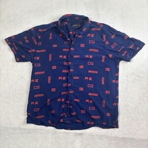 Scotch & Soda Blauw Blue Short Sleeve Collared Button Up Shirt Men's Large